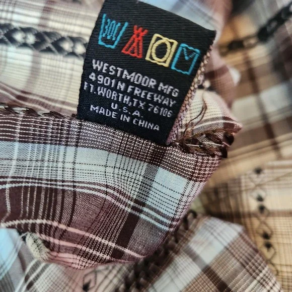 Panhandle Slim Brooks & Dunn Mens Medium Brown Blue Western Button Down Up Shirt - Picture 11 of 11